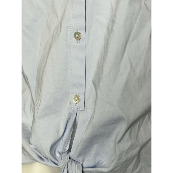 J Jill Womens L Light Blue V Neck Collared Button Up Shirt Blouse Tie Front Top - Picture 5 of 8